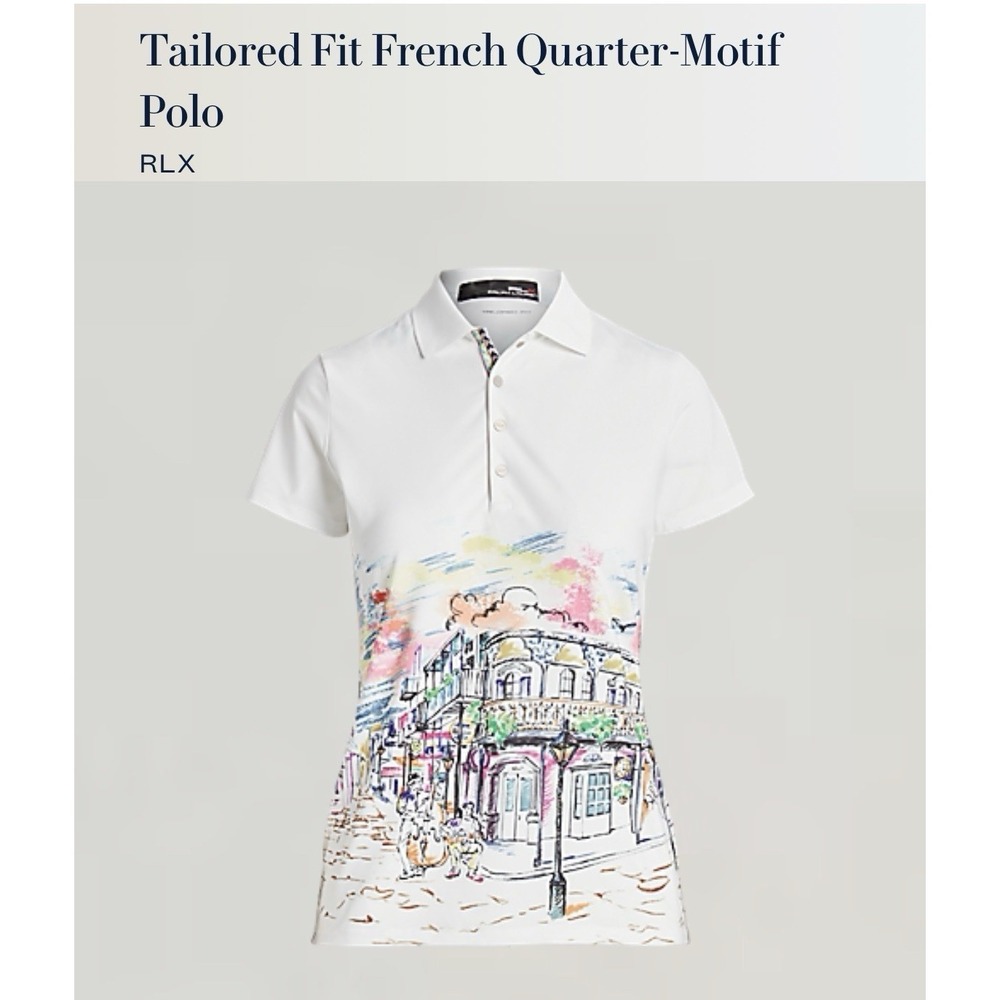 Women's RLX Ralph Lauren Polo Golf Shirt Tailored French Quarter Motif Rare S